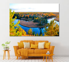 Ausable River Oscoda Michigan in Autumn Canvas Print ArtLexy 1 Panel 24"x16" inches 