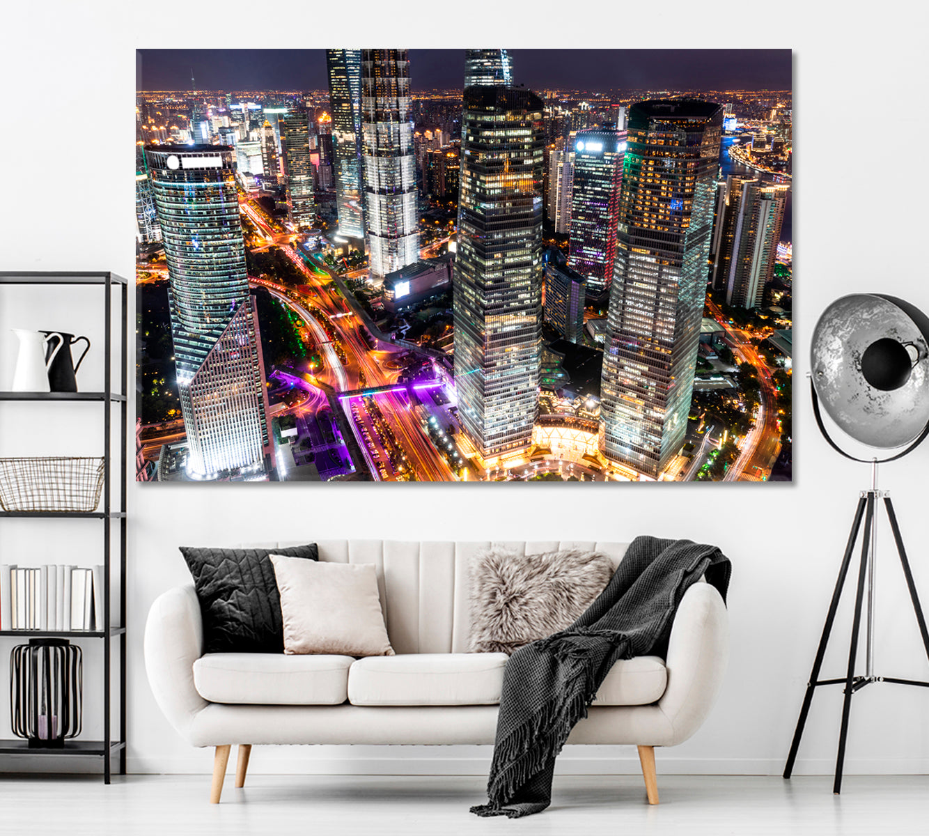 Modern City at Night in Shanghai Canvas Print ArtLexy 1 Panel 24"x16" inches 