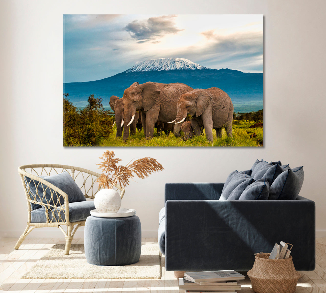 Elephants in Amboseli National Park Canvas Print ArtLexy 1 Panel 24"x16" inches 