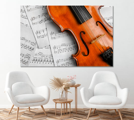Violin and Music Notes Canvas Print ArtLexy 1 Panel 24"x16" inches 
