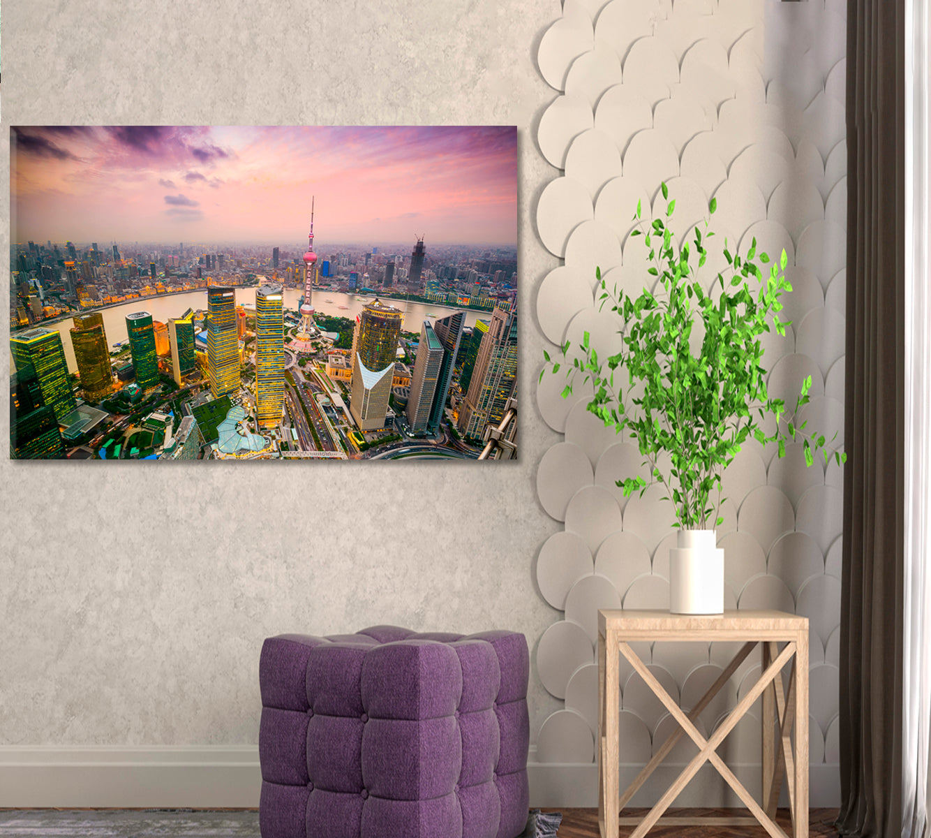 Shanghai China Cityscape Canvas Print ArtLexy 1 Panel 24"x16" inches 