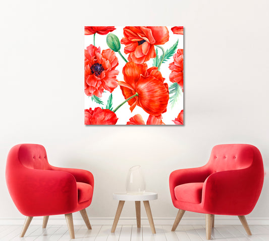 Beautiful Red Poppies Flowers Canvas Print ArtLexy 1 Panel 12"x12" inches 