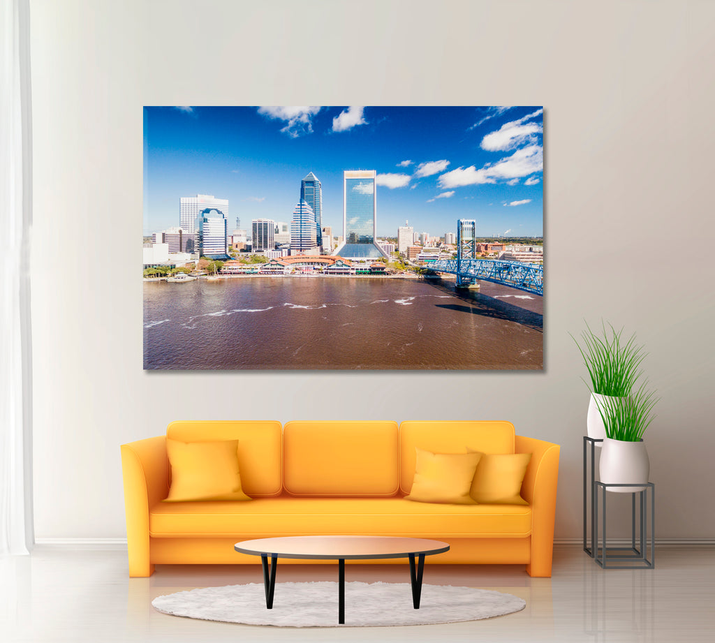Jacksonville Skyline with Bridge Canvas Print ArtLexy 1 Panel 24"x16" inches 