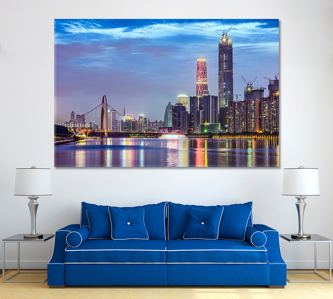 Guangzhou Skyline and Pearl River China Canvas Print ArtLexy 1 Panel 24"x16" inches 