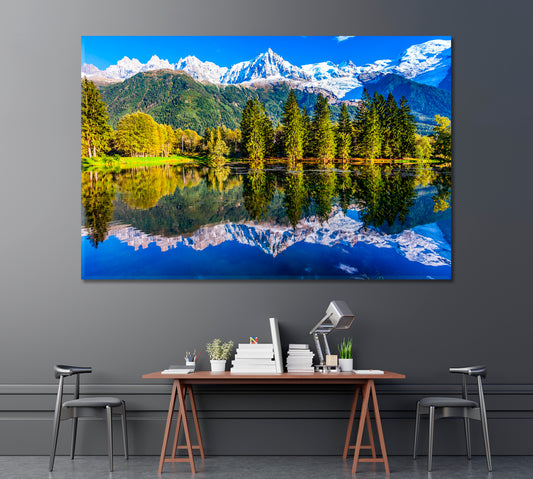Reflections of Snowy Mountains in Lake Canvas Print ArtLexy 1 Panel 24"x16" inches 