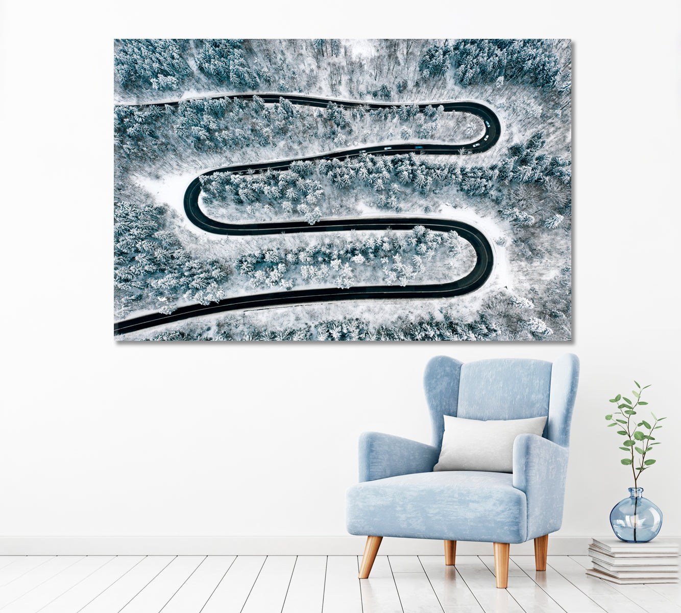 Winding Road in Winter Forest Canvas Print ArtLexy 1 Panel 24"x16" inches 