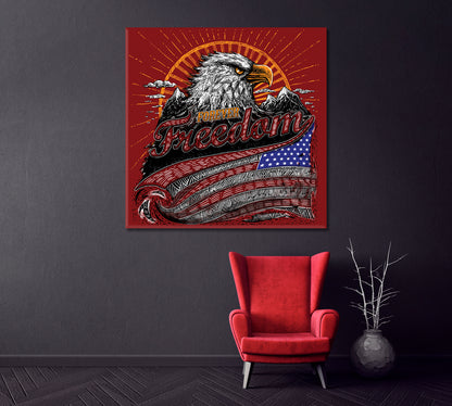 American Symbol USA Flag with Eagle Canvas Print ArtLexy 1 Panel 12"x12" inches 