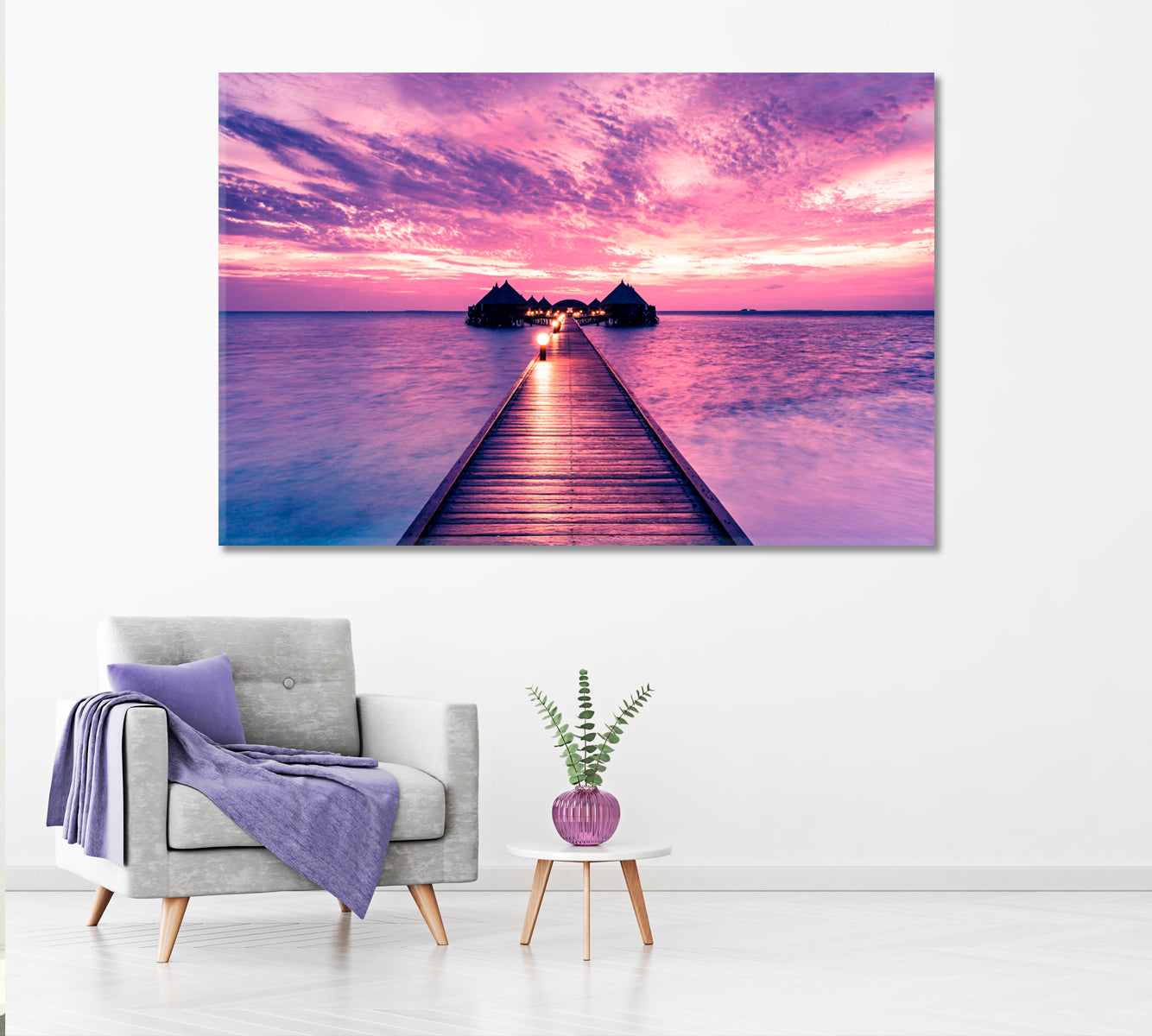 Purple Sunset in Maldives Canvas Print ArtLexy 1 Panel 24"x16" inches 