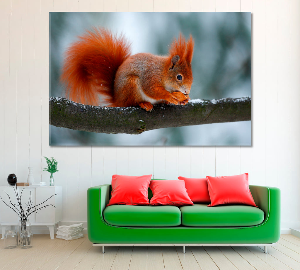 Cute Squirrel Eats a Nut Canvas Print ArtLexy 1 Panel 24"x16" inches 