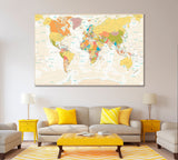 Vintage Political World Map Canvas Print ArtLexy 1 Panel 24"x16" inches 