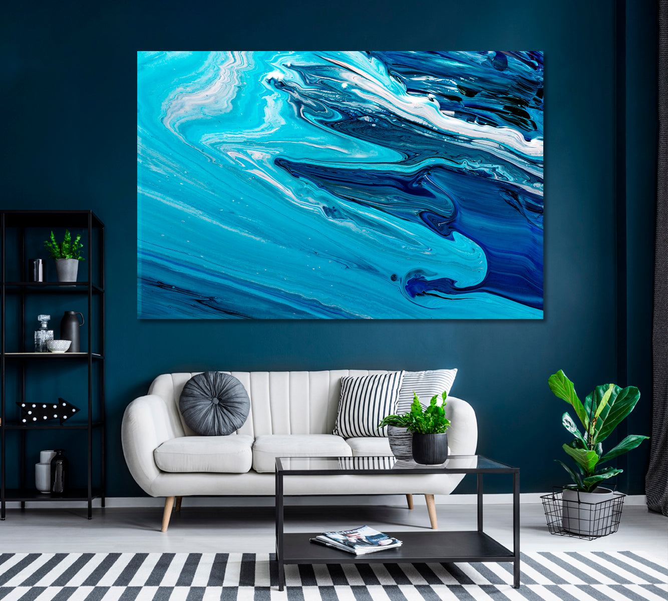 Blue Acrylic Liquid Marble Pattern Canvas Print ArtLexy 1 Panel 24"x16" inches 