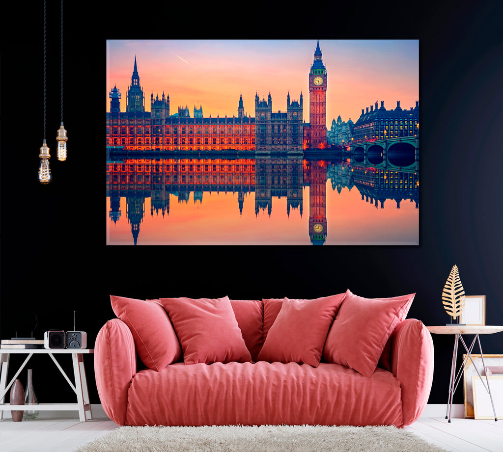 Big Ben and Houses of Parliament at Dusk London Canvas Print ArtLexy 1 Panel 24"x16" inches 