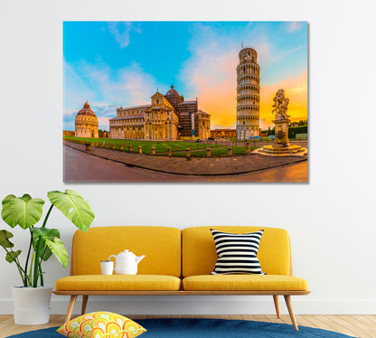 Pisa Leaning Tower and Pisa Cathedral Italy Canvas Print ArtLexy 1 Panel 24"x16" inches 