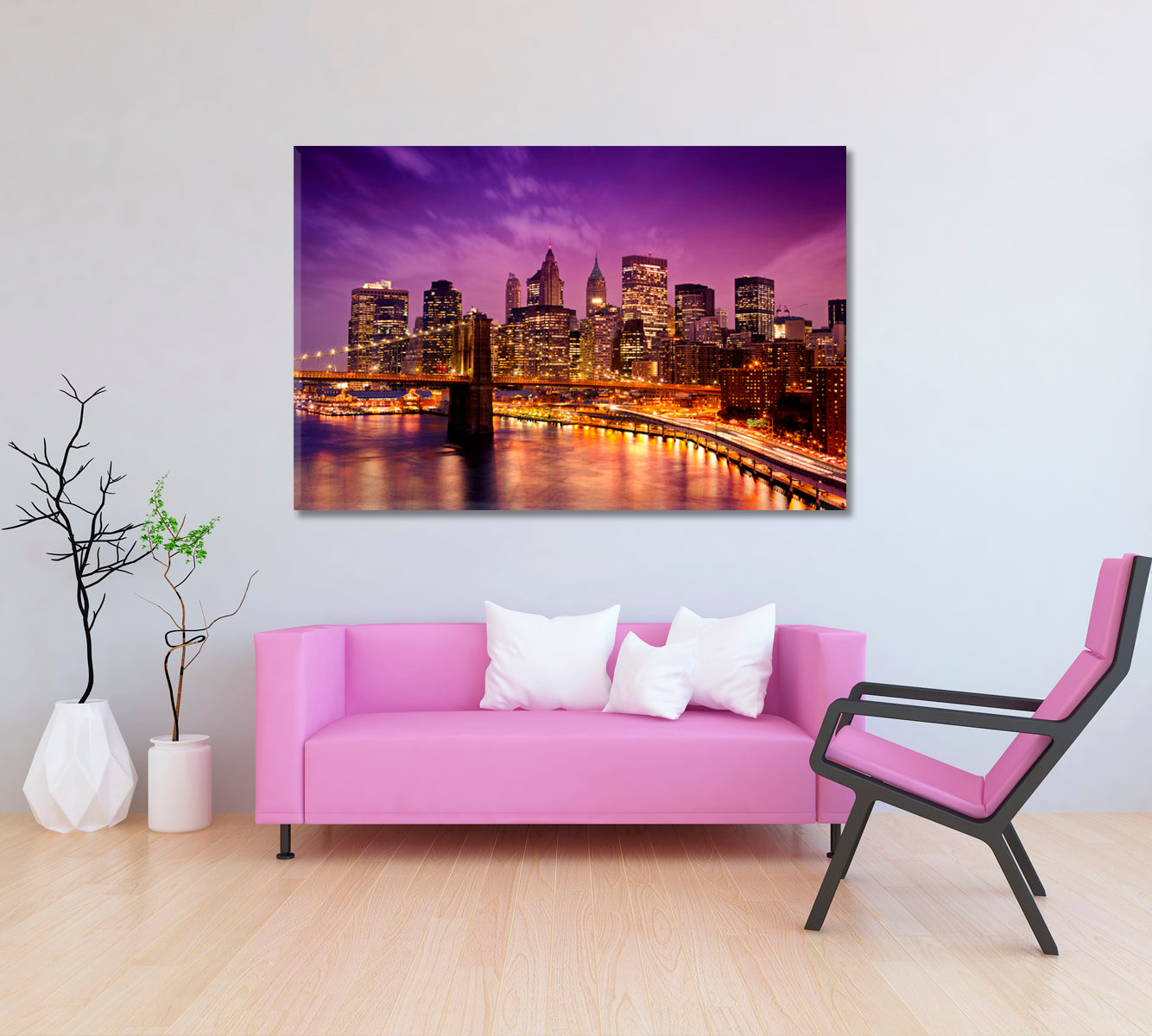 New York Downtown Skyline Canvas Print ArtLexy 1 Panel 24"x16" inches 