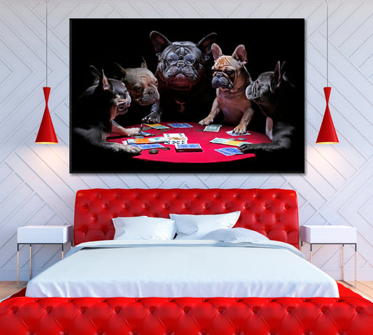 French Bulldogs Playing Cards Canvas Print ArtLexy 1 Panel 24"x16" inches 