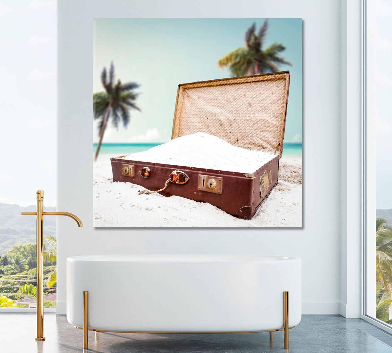 Old Suitcase on Beach Canvas Print ArtLexy   