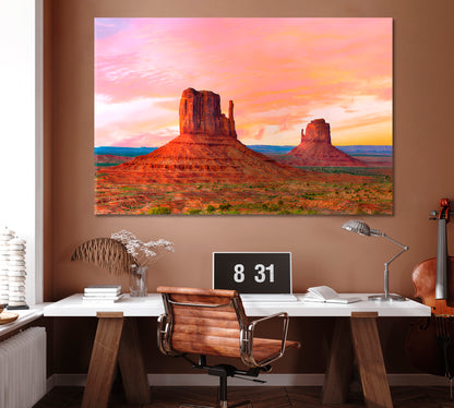 West and East Mitten Buttes. Monument Valley Utah Canvas Print ArtLexy 1 Panel 24"x16" inches 