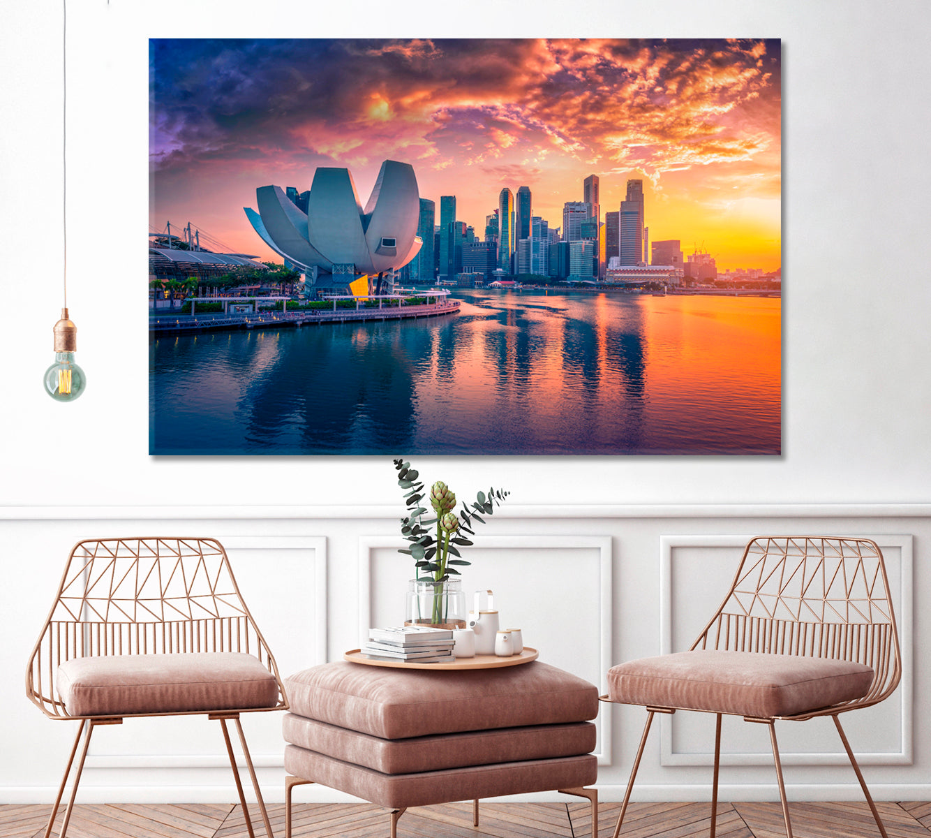 Singapore Skyline with Marina Bay at Sunset Canvas Print ArtLexy 1 Panel 24"x16" inches 