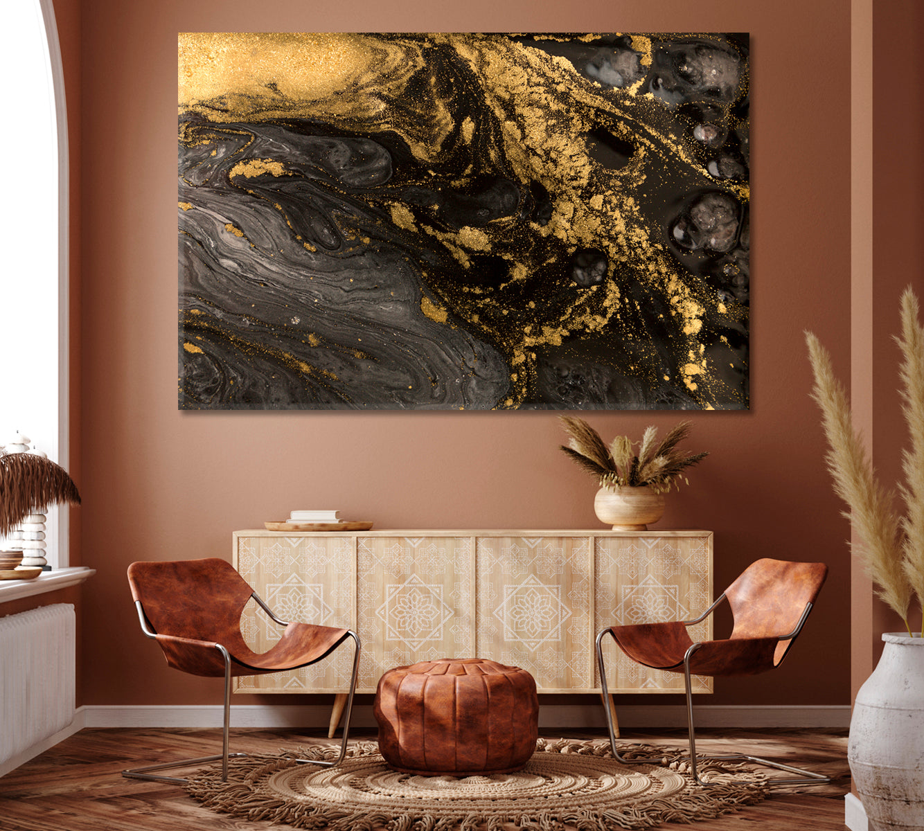 Gray and Gold Liquid Marble Pattern Canvas Print ArtLexy 1 Panel 24"x16" inches 