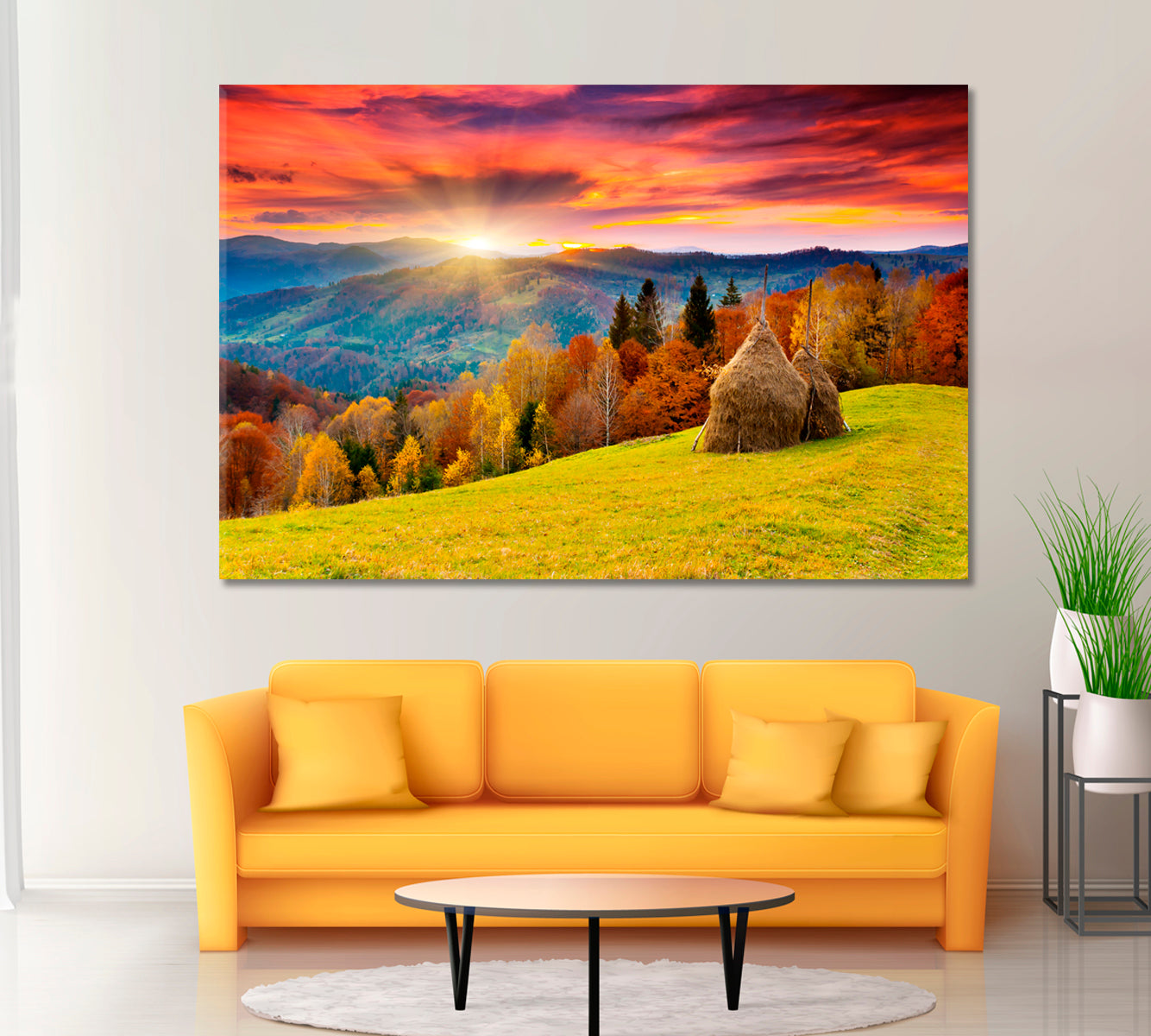 Autumn Carpathian Mountains Landscape with Colorful Forest Canvas Print ArtLexy 1 Panel 24"x16" inches 