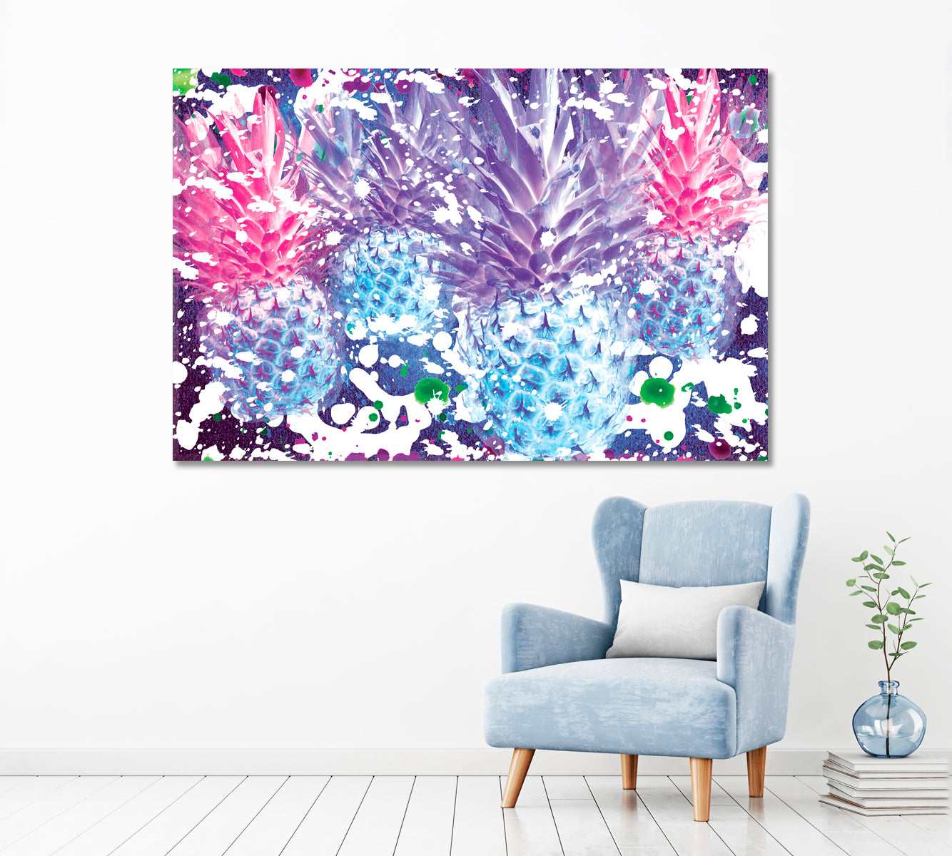 Abstract Watercolor Pineapples Canvas Print ArtLexy 1 Panel 24"x16" inches 