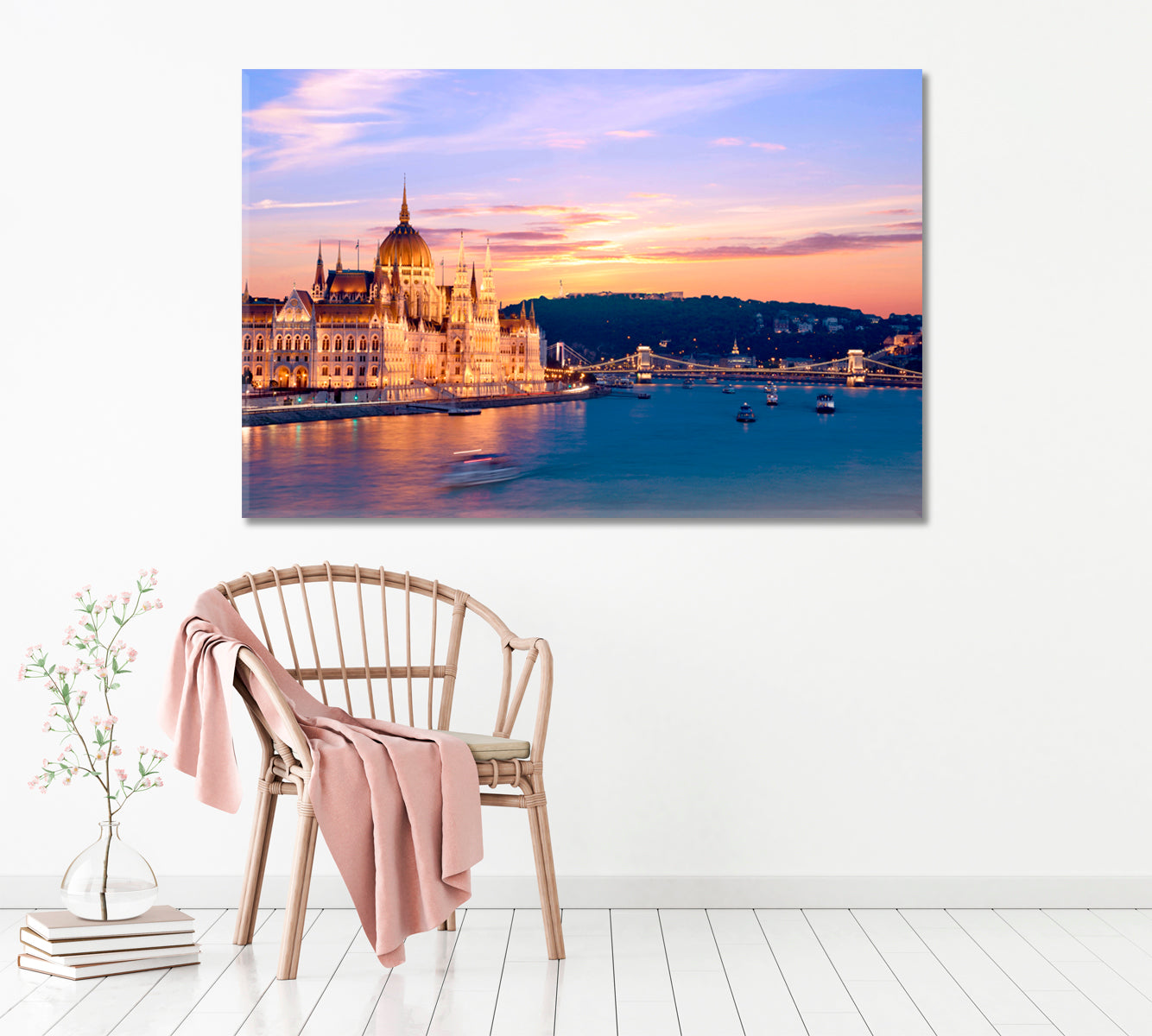 Colorful Sunset in Budapest Canvas Print ArtLexy 1 Panel 24"x16" inches 
