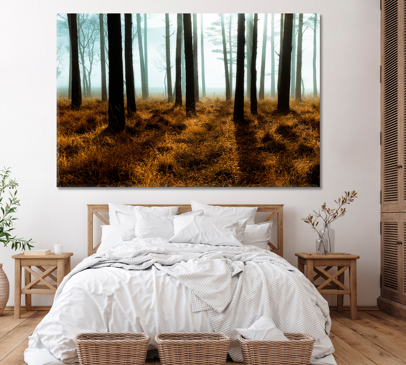 Mysterious Forest on Foggy Morning Canvas Print ArtLexy 1 Panel 24"x16" inches 