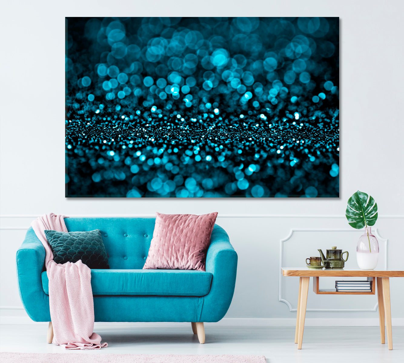 Abstract Blue Glitter Canvas Print ArtLexy 1 Panel 24"x16" inches 