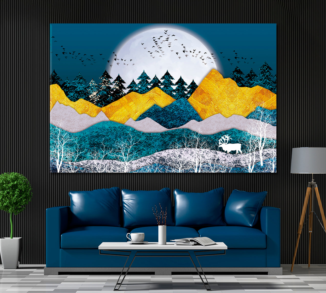 Beautiful Abstract Landscape with Golden Mountains Canvas Print ArtLexy 1 Panel 24"x16" inches 