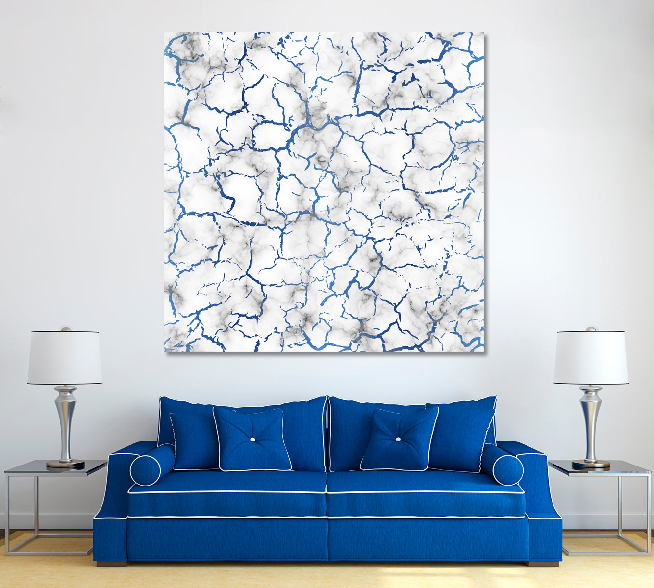 Cracked White Marble with Blue Veins Canvas Print ArtLexy 1 Panel 12"x12" inches 