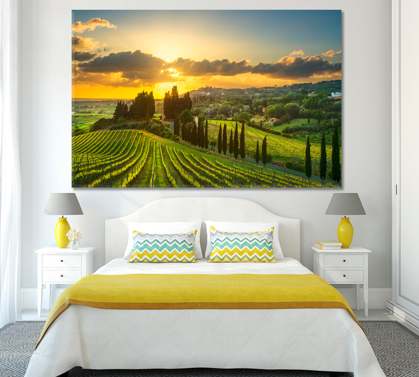 Vineyards Landscape Tuscany Italy Canvas Print ArtLexy 1 Panel 24"x16" inches 