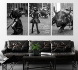 Set of 3 Charging Bull and Fearless Girl Wall Street NY Canvas Print ArtLexy   