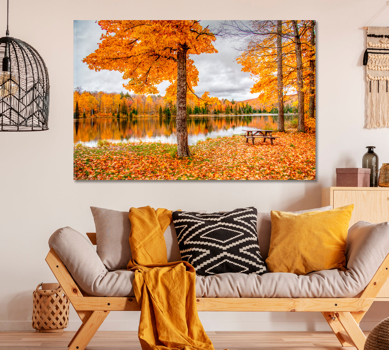 Autumn on Lake Plumbago Alberta Michigan Canvas Print ArtLexy 1 Panel 24"x16" inches 