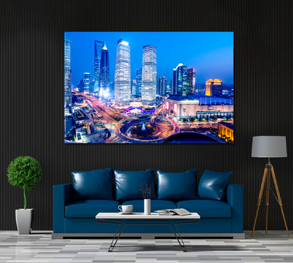 Shanghai City Skyline at Sunset Canvas Print ArtLexy 1 Panel 24"x16" inches 
