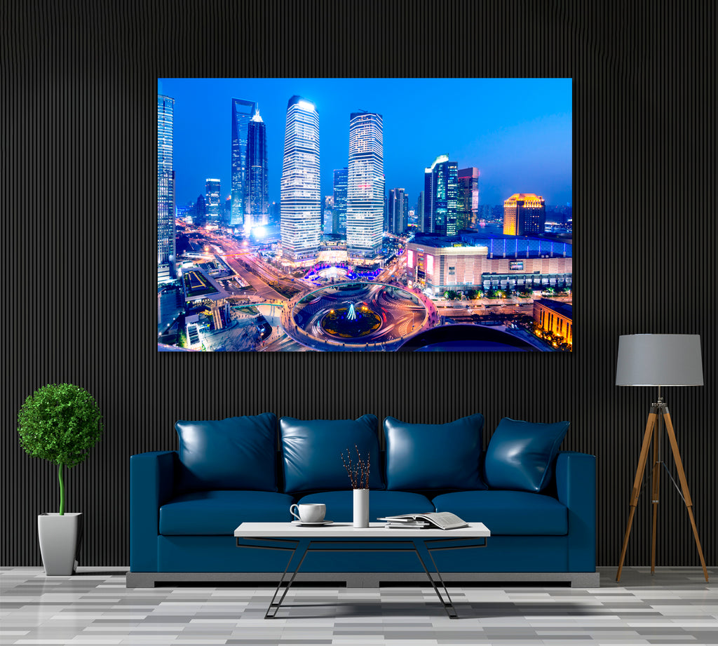 Shanghai City Skyline at Sunset Canvas Print ArtLexy 1 Panel 24"x16" inches 