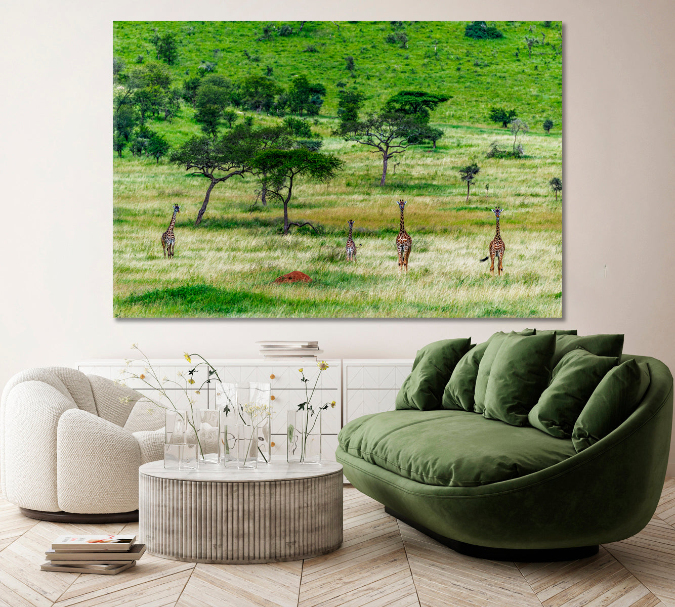 Giraffe On Savanna Landscape Canvas Print ArtLexy 1 Panel 24"x16" inches 
