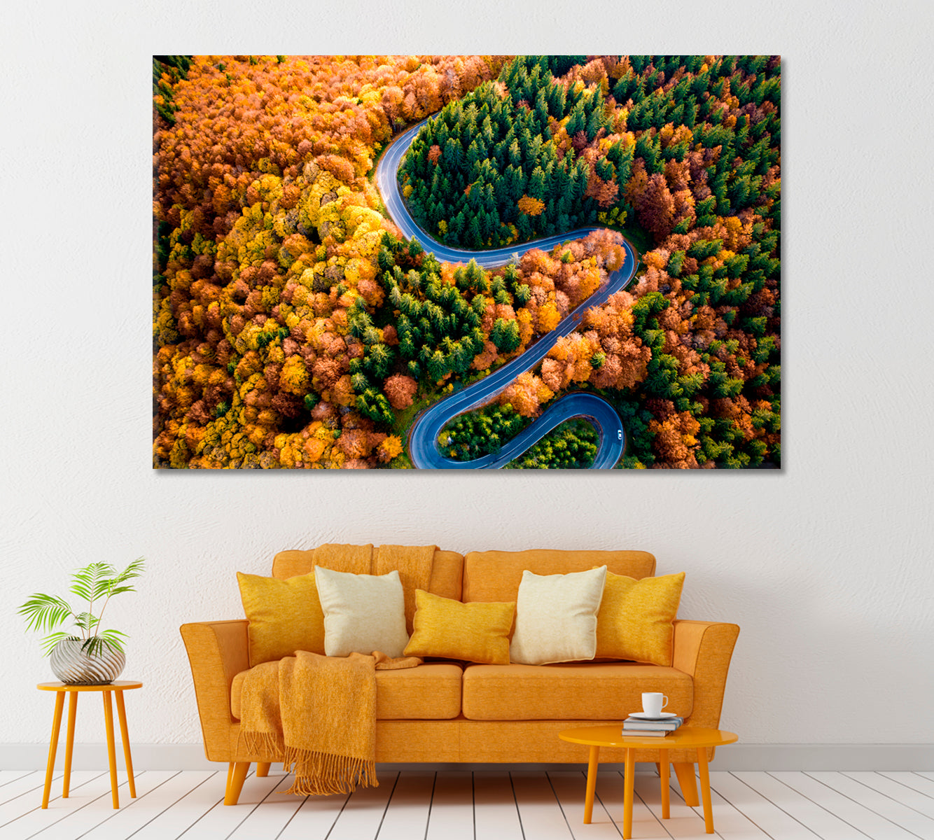 Road In Autumn Forest Canvas Print ArtLexy 1 Panel 24"x16" inches 