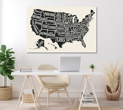 United States of America Map with State Names Canvas Print ArtLexy   