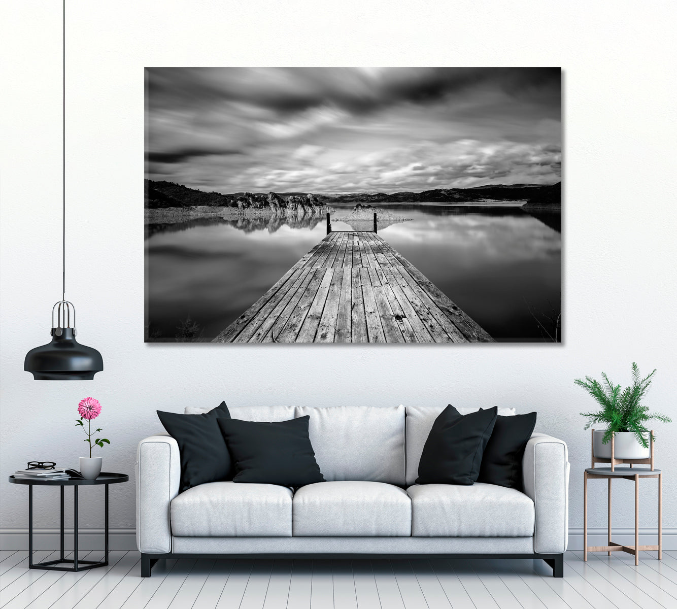 Wooden Pier in Black and White Canvas Print ArtLexy 1 Panel 24"x16" inches 
