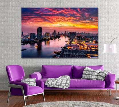 Bangkok Cityscape at Dusk Canvas Print ArtLexy 1 Panel 24"x16" inches 