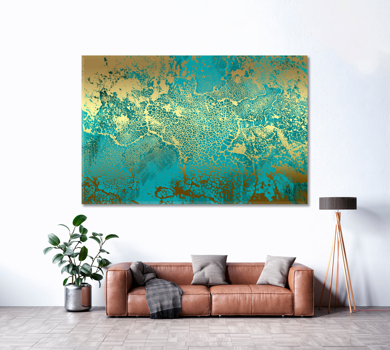 Golden Green Abstract Painting Canvas Print ArtLexy 1 Panel 24"x16" inches 