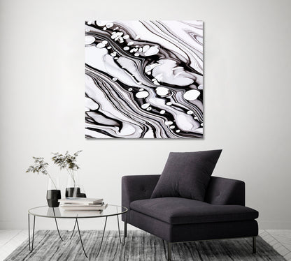 Abstract Black & White Marble Canvas Print ArtLexy 1 Panel 12"x12" inches 