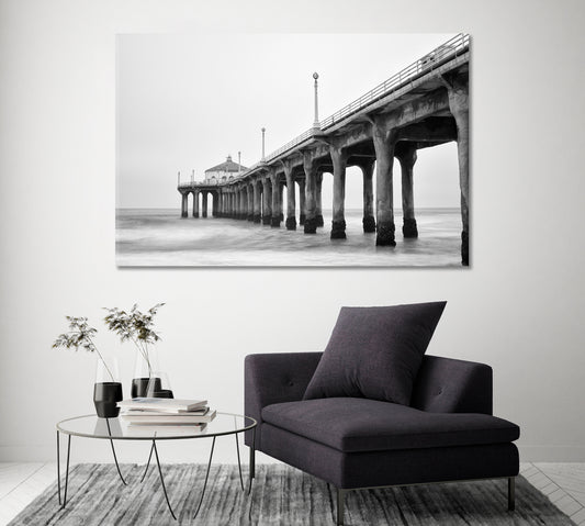 Manhattan Beach Pier in Black and White Canvas Print ArtLexy   
