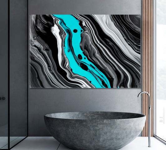 Abstract Mixed Black Wavy Marble Canvas Print ArtLexy 1 Panel 24"x16" inches 