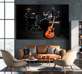 Drum Set and Guitar Canvas Print ArtLexy 1 Panel 24"x16" inches 
