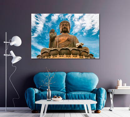 Big Buddha (Tian Tan Buddha) and Po Lin Monastery Hong Kong Canvas Print ArtLexy 1 Panel 24"x16" inches 