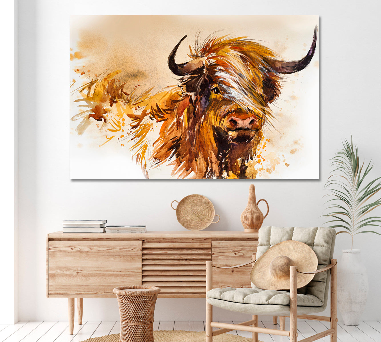 Abstract Scottish Highland Cow Canvas Print ArtLexy 1 Panel 24"x16" inches 