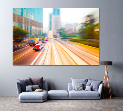 Hong Kong Trafficith with Taxi Car Canvas Print ArtLexy 1 Panel 24"x16" inches 