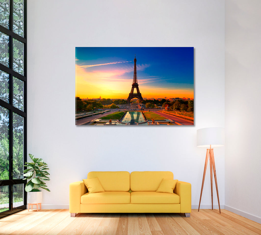 Eiffel Tower at Sunrise Paris France Canvas Print ArtLexy 1 Panel 24"x16" inches 
