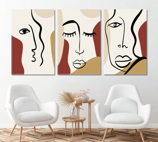 Set of 3 Cubism Woman Face Canvas Print ArtLexy 3 Panels 48”x24” inches 